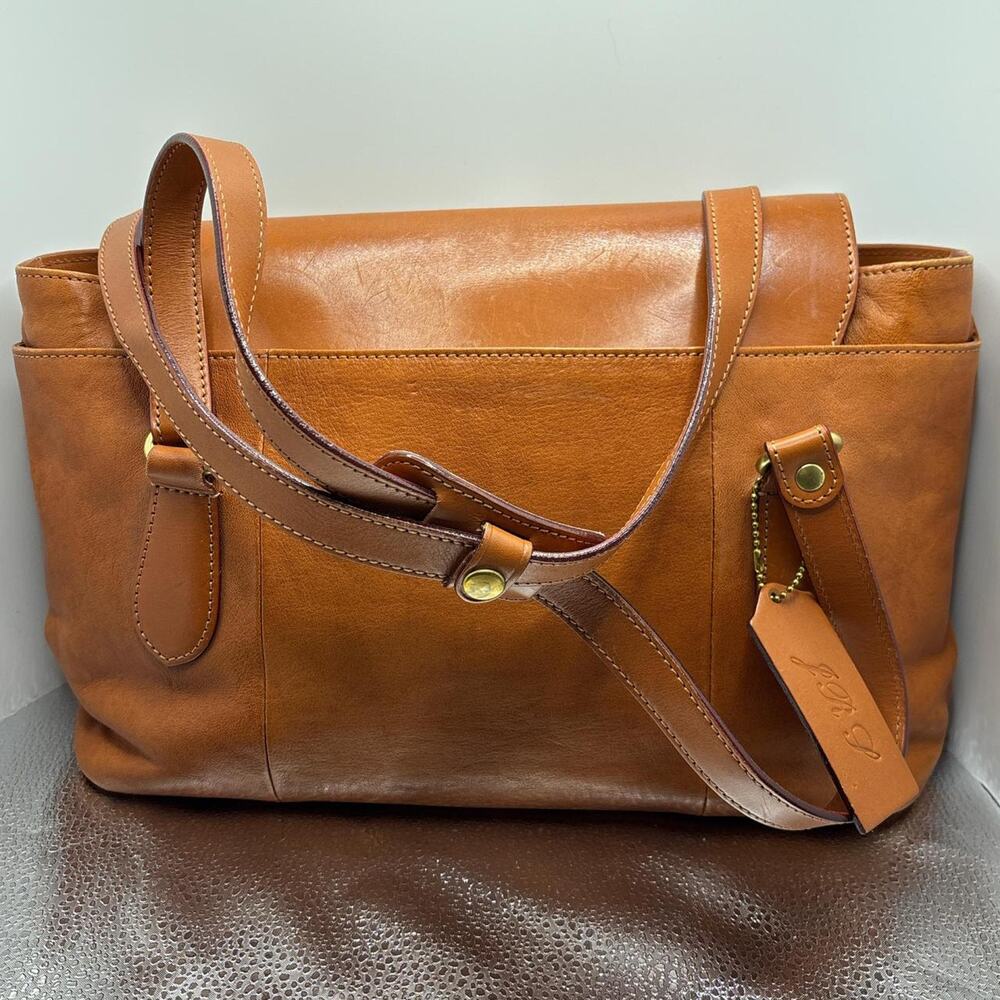 Vintage Handmade Leathercraft by Emi Cognac Leather Flap Medium Tote Bag - Picture 3 of 8